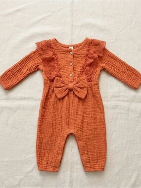 Baby Ruffle Bow Romper - Coral